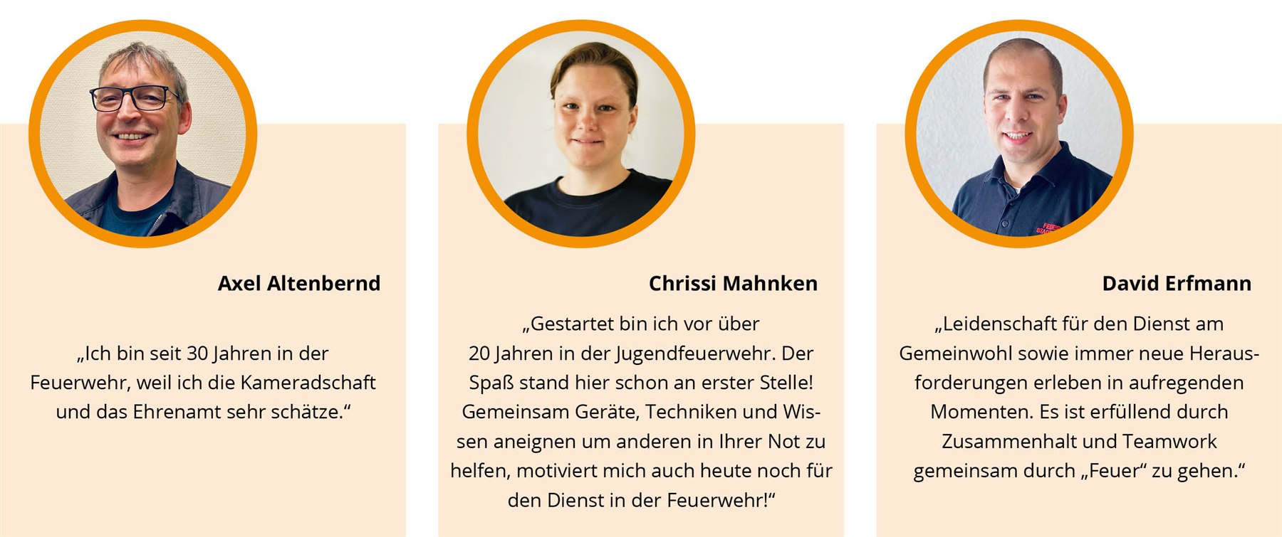Axel Altenbernd, Chrissi Mahnken und David Ertmann berichten über ihre Motivation für die Feuerwehr